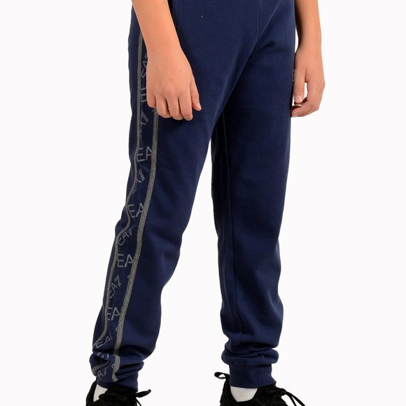 Emporio Armani EA7 Boys Navy Blue Logo Print Track Sweat Pants - Picture 2 of 6